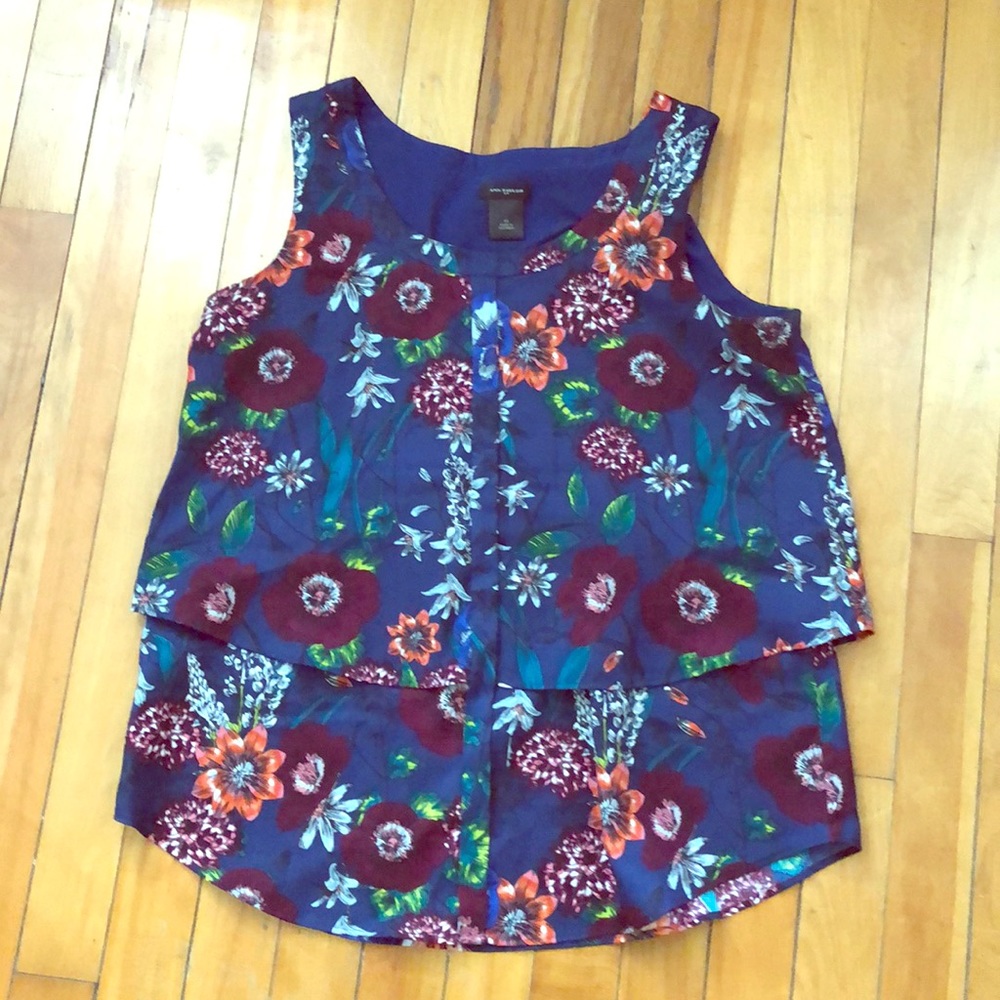 Navy floral sleeveless blouse